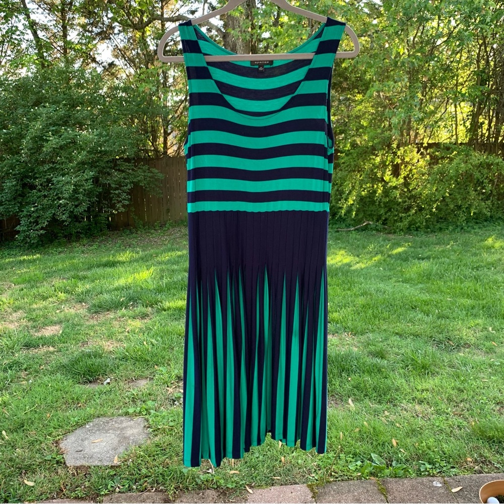 spense green and navy pleated drop waisted midi dress size medium 💙💚💙💚